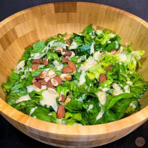 A quick and easy green salad that is delicious, creamy, crunchy, and takes only ten minutes to make.