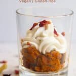 These highly indulgent vegan gajar halwa jars are a modern take on the classic Indian dessert gajar halwa or carrot halwa, topped with fresh coconut whipped cream and dry rose petals.