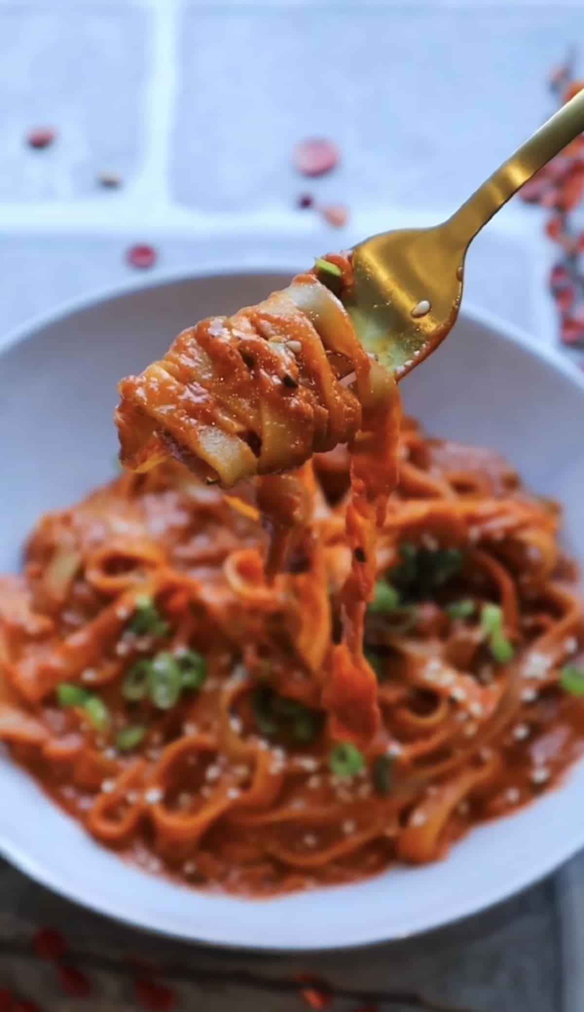 Gochujang pasta in a bowl