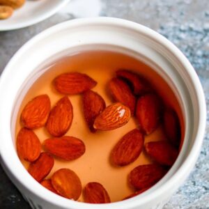 Almonds soaked in a bowl