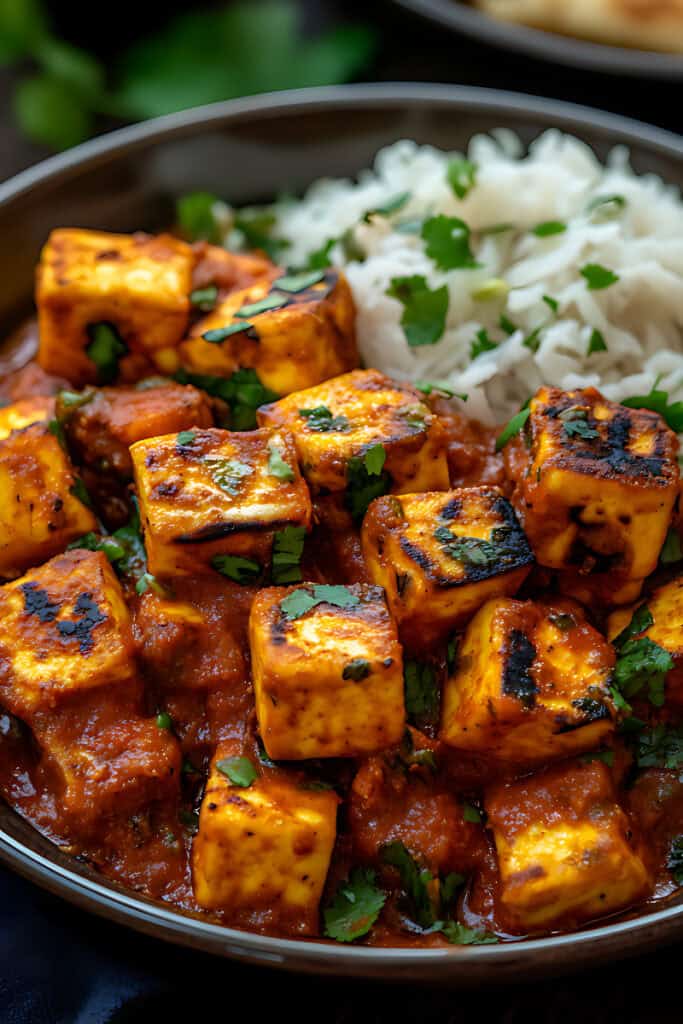 Achari Paneer and Rice 